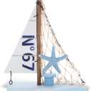 CoTa Global Blue Mist Sailboat Decor Handmade Wooden Boat Decor, Cute Beach Style Model Sail Boat Decorations, Nautical Themed Table Top Decor Living Room Centerpiece - 8 Inch