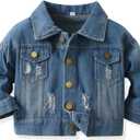 Feidoog Baby Boys Plaid Denim Jacket Toddler Button Down Long Sleeve Lightweight Coat Outerwear (Blue, 4-5T)