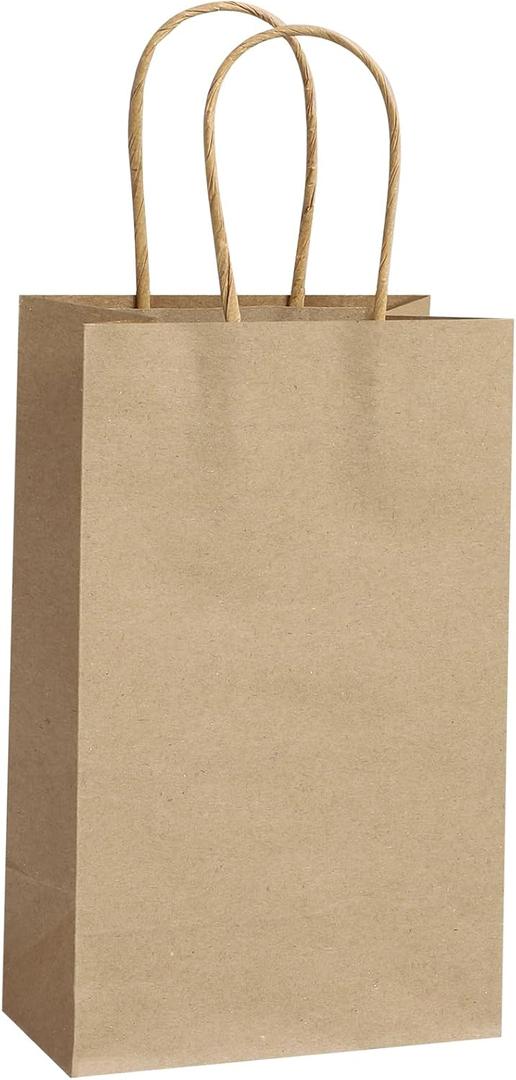 REMTAP Gift Paper Bags 5.93.28.2 50Pcs Kraft Bags with Handles Bulk Gift Bags for Wedding Party Craft Retail Packaging, Shopping, Party Favor, Retail Bag (Brown-S-50pcs, 5.93.28.2)