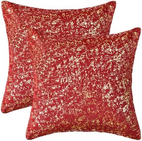 AVOIN colorlife Gold Foil Velvet Throw Pillow Covers 18 x 18 Inch, Red Luxury Accent Cushion Case Glitter Decoration for Home Sofa Couch Set of 2 Pack of 2