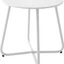 Meluvici Patio Outdoor Side Table Waterproof Round Metal Steel Small Side Table Weather Resistant Portable Outdoor and Indoor End Table for Garden Balcony Yard, White