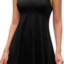 Womens Tennis Dresses A-Line Skirt with Wavy Hem Crisscross Strap Back Athletic Dress Golf Workout Casual Sportswear Black Large