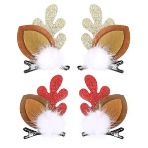 2 x Boobeen Christmas Hair Clip - 2 Pairs Cute Reindeer Antlers Ears Hair Accessory Antlers Headdress Hairpin for Christmas Party