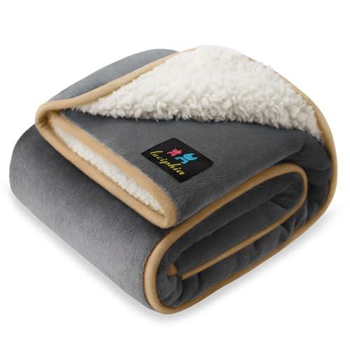 Luciphia Waterproof Pet Blanket, Liquid Pee Proof Dog Blanket for Sofa Bed Couch, Reversible Sherpa Fleece Furniture Protector Cover for Small Medium Large Dogs Cats, Grey+Beige Medium（57" x 40"）