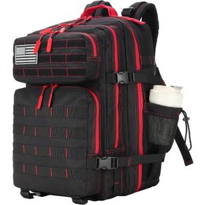 45L Military Tactical Backpacks 3 Days Assault Pack Bag Fitness Rucksack Bug Out Bag Hiking Treeking (Black&red)