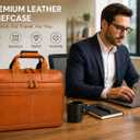Full Grain Leather Messenger Bag for Men, 16” Briefcase Laptop Satchel Vintage Professional Office Work & Travel Bag