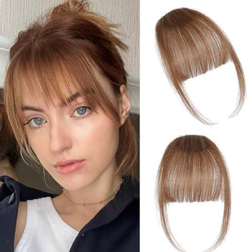 ELEFOCUS Clip-on bangs 100% Real Hair Fine Light Brown Fake Bangs Daily Wear Fake Bangs