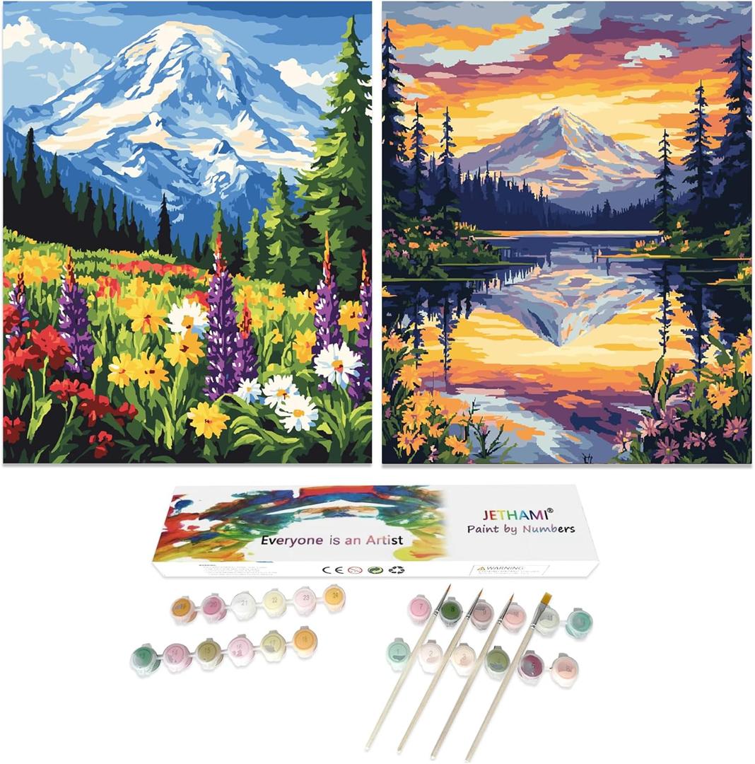 Jethami 2 Pack Rocky Mountain National Park Paint by Numbers Kit for Adults Easy, Natural Landscape Wander Painting National Parks at Home Canvas Painting Art kit for Beginner Seniors 16x20 in