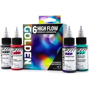 High Flow Acrylics by GOLDEN, High Flow Airbrush Set, 6 Colors, Professional Acrylic Paint, 6 Fl Oz