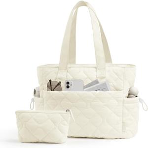 TOPEAST Tote Bag for Women Puffy Tote Travel Bag, Light 15.6" Laptop Work Handbag, Quilted Shoulder Bag Purse for Student Gym