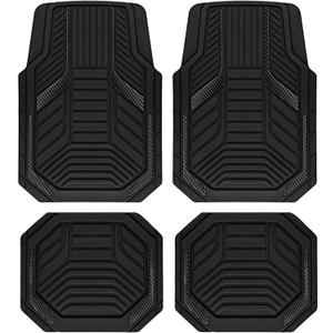 PIC AUTO Heavy Duty Rubber Floor Mats, Black Aluminum Film Car Mats Set, Front and Rear Car Mats with Anti-Slip Backing, All Weather Protection, Trim-to-Fit for Automotive SUV, Sedan, Van
