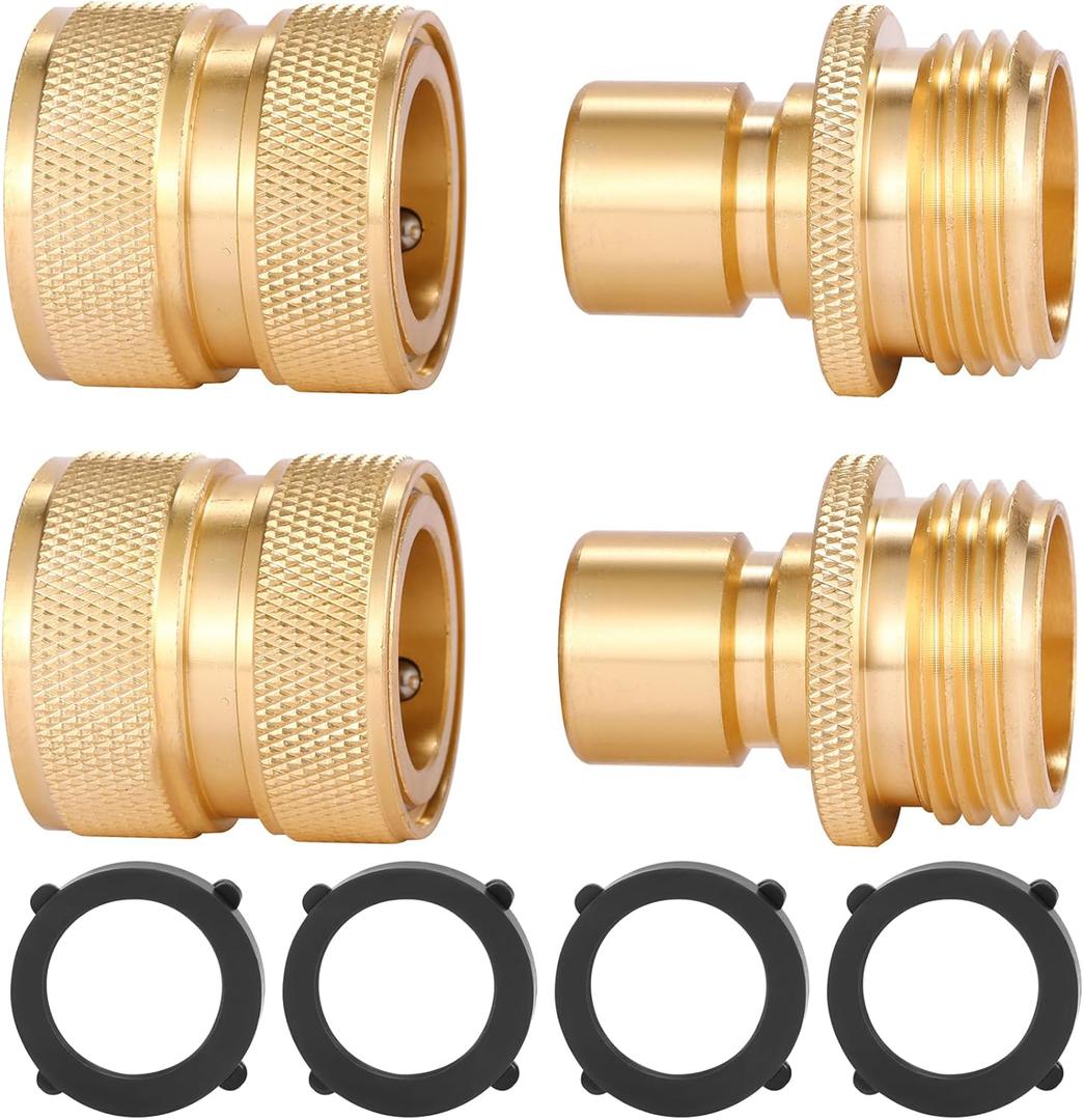 3/4 Inch Brass Garden Hose Fitting Quick Connector Male and Female Set, 2 Set