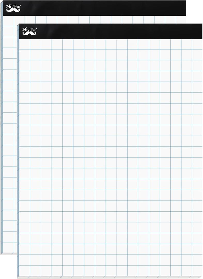 Mr. Pen- Graph Paper, 2 Pack, 8.5"x11", 2x2 (2 Squares per inch), 55 Sheets/Pad, Graphing Paper, Grid Paper Pad, Math Graph Paper Pad, Drafting Paper, Computation Pads, Square Paper, Math Paper (2 Pack 11"x8.5", 2 sq/in, White)