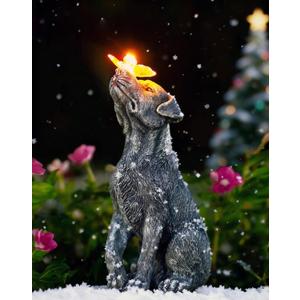 Goodeco Dog Statue with Solar Butterfly - Ideal Gifts for Dad, Mom or Birthdays, Beautifully Crafted Outdoor Decorations to Wow Your Guests (Gray)