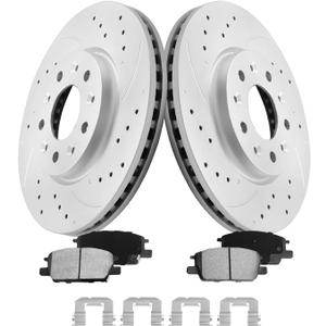Front Brake Pads and Rotors Kit for Malibu [ 2016-2020 ], Geomet Coated Brake Kit, Drilled and Slotted Brake Rotors Pads [ 11.8in ], Automotive Replacement Brake Kits 55237 D1913