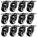 1.5" Casters Set of 12 Heavy-Duty Industrial Caster Wheels Double Ball Bearing Swivel PU Casters Noiseless for Workbench, Furniture, Plate Castors Black