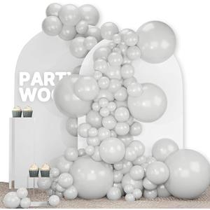 PartyWoo Grey Balloons 140pcs Different Sizes Pack of 18 12 10 5 Inch Light Pastel Pale Gray Latex Balloon Arch Kit Garland for Baby Shower Graduation Wedding Birthday Party Decorations Gray-Y76