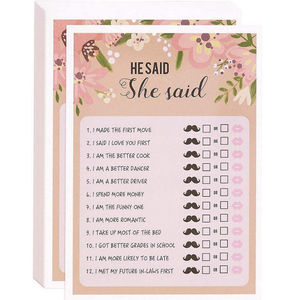 He Said She Said Guess Game, Vintage Floral Game Cards for Rustic Wedding, Bridal Shower, Bachelorette Party, Up to 50 Guests, Pack of 2 He Said She Said Guess Game, Vintage Floral Game Cards for Rustic Wedding, Bridal Shower, Bachelorette Party, Up to 50 Guests, Pack of 2
