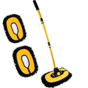 Upgrade Car Wash Brush Mop with Long Handle,Microfiber Mitt Car Cleaning Supplies Kit Car Wash Kit Tools Accessories (Yellow-002)