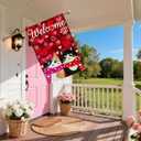 Welcome Valentines Day Romantic Love Heart Couple Cats Paw House Flag large 28X40 Inch Big Vertical Double Sided Yard Outdoor Outside Holiday Decoration