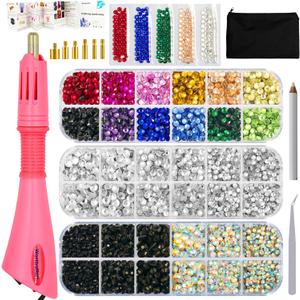 Hotfix Applicator Bedazzler Kit with Rhinestones 5200 Pcs, Hot Fix Bedazzling Kit Crystals Rhinestone Applicator Tool for Clothing, Clothes, Fabric, Shirt, Heat Pen Bedazzle Gems Setter Wand with Tips (Upgraded)