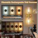 Battery Operated Wall Sconces Set of 2, 330 Rotation 3000K-6000K Dimmable Wireless Wall Sconce with Clear Glass Gold 10400mAh USB Rechargeable Wall Lights with Remote Bulbs Included 2 Pack