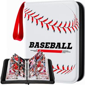 Baseball Card Binder 4 Pocket Gifts for Boys Girls, Waterproof 400 Pockets Card Holder Album with 50 Removable Sleeves for Trading Card - Binder Display Storage Carrying Case for Baseball Cards