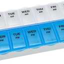 Amazon Basic Care (7-Day) AM/PM Pill Organizer, Vitamin Case, And Medicine Box, Large Compartments, 2 Times a Day, Blue and Clear Lids