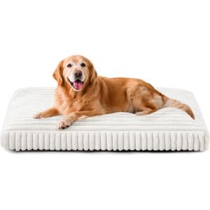 XL Dog Bed, Flat Pet Beds with Removable Washable Cover, Pet Mat Cute Dog Crate Bed Thick Shredded Chopped Crate Foam & Anti Slip Bottom for Indoor, 42"x27"x4" Cream