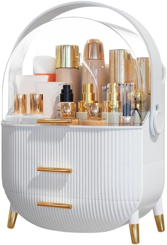 NestOrganix Makeup Organizer Skincare Organizers - Cosmetic Display Cases with Transparent Cover, Skin Care Organizers for Bathroom Countertop, Bedroom Vanity Desk, Lipstick Organizer, White Upgrade
