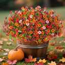 Fall Mums Artificial Flowers for Outdoors Potted, 12 Bundles Fake Fall Daisy Flower with Realistic Eucalyptus Leaves, Fake Plants for Greenery Boxwood Porch Patio Garden Pot Courtyard (Yellow Brown Orange Pink)
