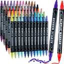 60 Colors Dual Tip Acrylic Paint Markers, Premium Dot & Fine Tip Coloring Paint Pens for Rock, Wood, Fabric, Canvas, Glass, Paper, Ceramic, Scrapbook, Vision Board and DIY Crafts Supplies Art Gifts
