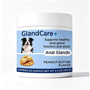 GlandCare Plus Anal Gland Chews for Dogs - Pumpkin Seed, Psyllium Husk & Probiotics - Peanut Butter Flavor - Relieves Scooting & Odor - Digestive Health & Stool Support Supplement - 60 Count