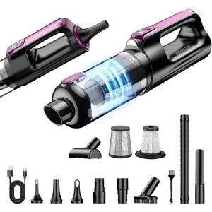 Cordless Handheld Vacuum Cleaner, 18000Pa 2 in 1 Car Vacuum Cleaner&Air Duster, 130W Brushless Motor with 7800mAh Battery, LED Light and Multi-Nozzles, Portable for Car, Home, Office, Pet (Purple)