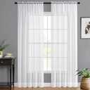 MIULEE White Sheer Curtains Linen Textured 90 Inches Long 2 Panels for Bedroom Living Room, Semi Transparent Farmhouse Rod Pocket Light Filtering Voile Window Drapes, W 42 x L 90 inch Length