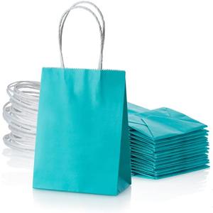 AWELL Small Turquoise Blue Paper Bag with Handle Party Favours Bag 6x4.5x2.5 inch for Baby Shower Birthday Wedding Recycled Bag, Pack of 24 (6x4.5x2.5,small Size,turquoise Blue)