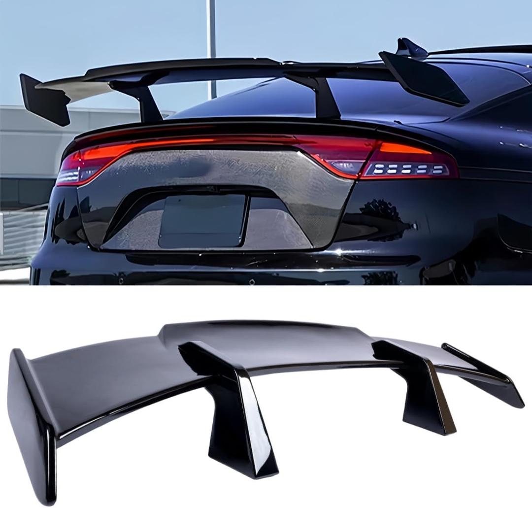 Universal Rear GT Spoiler, MP Style Wing Compatible with Mazda Miata Chevy Corvette Camaro Nissan Lexus Toyota Honda Ford Mustang Scion BMW Ben Infiniti Kia Dodge (Glossy Black)