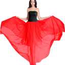 v28 Women Full/Ankle Length Elastic Pleated Retro Maxi Chiffon Long Skirt (Red, L)