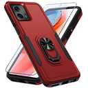 Janmitta Compatible with Moto G 5G 2023 Case with Screen Protector,Heavy Duty Shockproof Full Body Protective Cover Built in Rotatable Metal Ring Holder Kickstand,Red, Set of 2