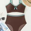Herseas Women's Textured Bikini Sets O Ring Swimsuits Whip Stitch High Waisted Bathing Suits 2026 Summer Beach Wear (Brown, L)