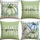 2 x Artscope Fall Decorative Throw Pillow Covers 20x20 Inch Set of 4, Hello Pumpkin Give Thanks Buffalo Plaid Outdoor Farmhouse Pillow Cases for Home Sofa Couch-Green