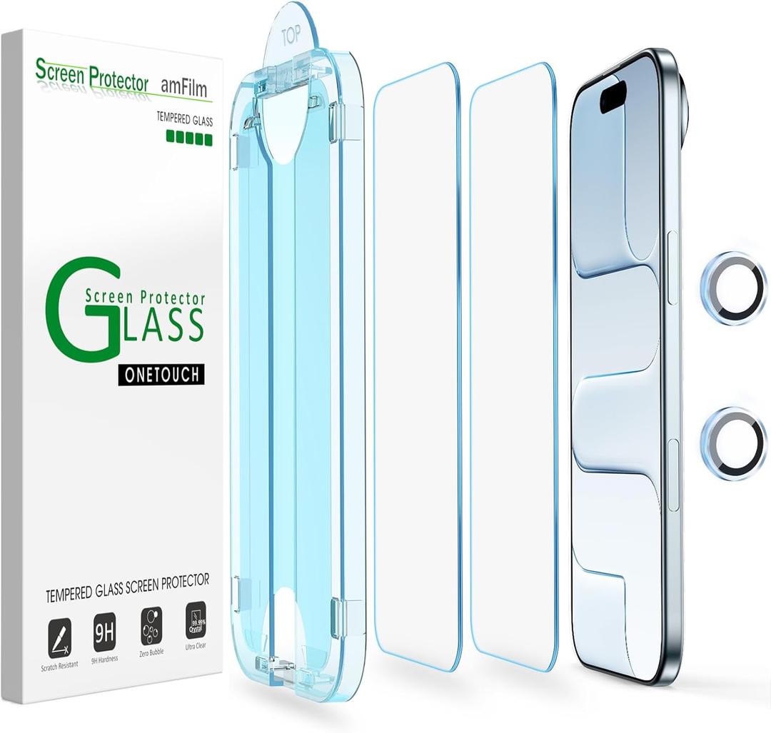 amFilm Auto-Alignment OneTouch for iPhone Air 17 [6.5''] Screen Protector + Camera Lens Protector, Tempered Glass, 30 Seconds Installation, Bubble Free, Case Friendly, Anti-Scratch 2 Pack