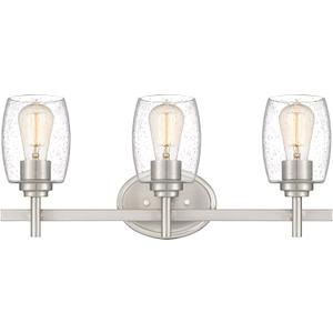 Set Modern Farmhouse 3-Light Vanity Light Industrial Wall Sconce Lighting with Seeded Glass Shade in Brushed Finish for Bathroom, Hallway, Kitchen, Mirror, Laundry Room (Silver)
