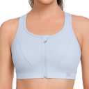 Yvette Zip Front Sports Bra - High Impact Sports Bras for Women Plus Size Workout Fitness Running (Light Blue) L Plus