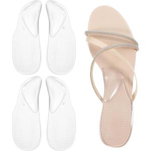 2 Pairs Arch Support Shoe Inserts Plantar Fasciitis Relief Self-Adhesive Arch Pads Heel Cushion Flats Heel Pain Gel Arch Insoles for Men and Women