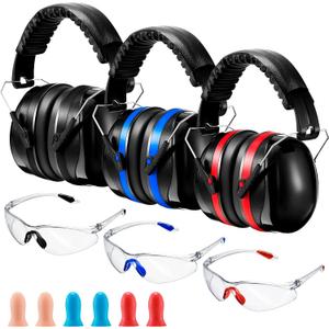 TrelaCo 3 Pack Shooting Ear Protection for Gun Range, Hearing Protection Ear Muffs 28dB with Shooting Eye Glasses, Earplugs (Red, Blue, Black)