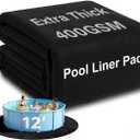 AHEONLAR 12FT Round Pool Liner Pad, 400G/M² Extra Thick Black Pool Pads for Above Ground Pool, Heavy Duty Pool Liner Pad Geotextile Material Pool Liner Puncture-Proof Pool Bottom Padding(12'Round)