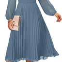 ZESICA Women's Fall Long Sleeve Dresses 2026 Casual Crewneck Chiffon Swing Pleated A Line Cocktail Party Midi Dress (Medium)