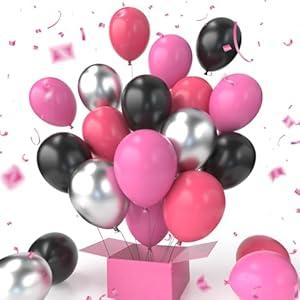 Cartoon Mouse Balloons Arch Kit, 45pcs 12 Inch Black Balloon Rose Red Balloon Silver Garland for Baby Girl Gender Birthday Reveal Baby Shower Party Decorations, Rose Red Black Grey