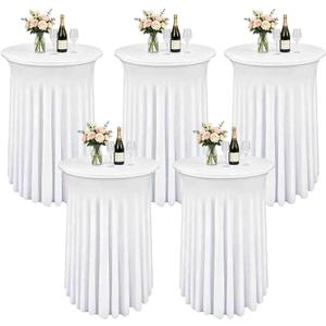 5 Pack White Cocktail Table Covers - 32 x 43 Inch Stretch Spandex Cocktail Tablecloths with Skirt Round Stretch High Top Table Cloths for Party, Bar, Pub, Wedding, Banquet, Birthday